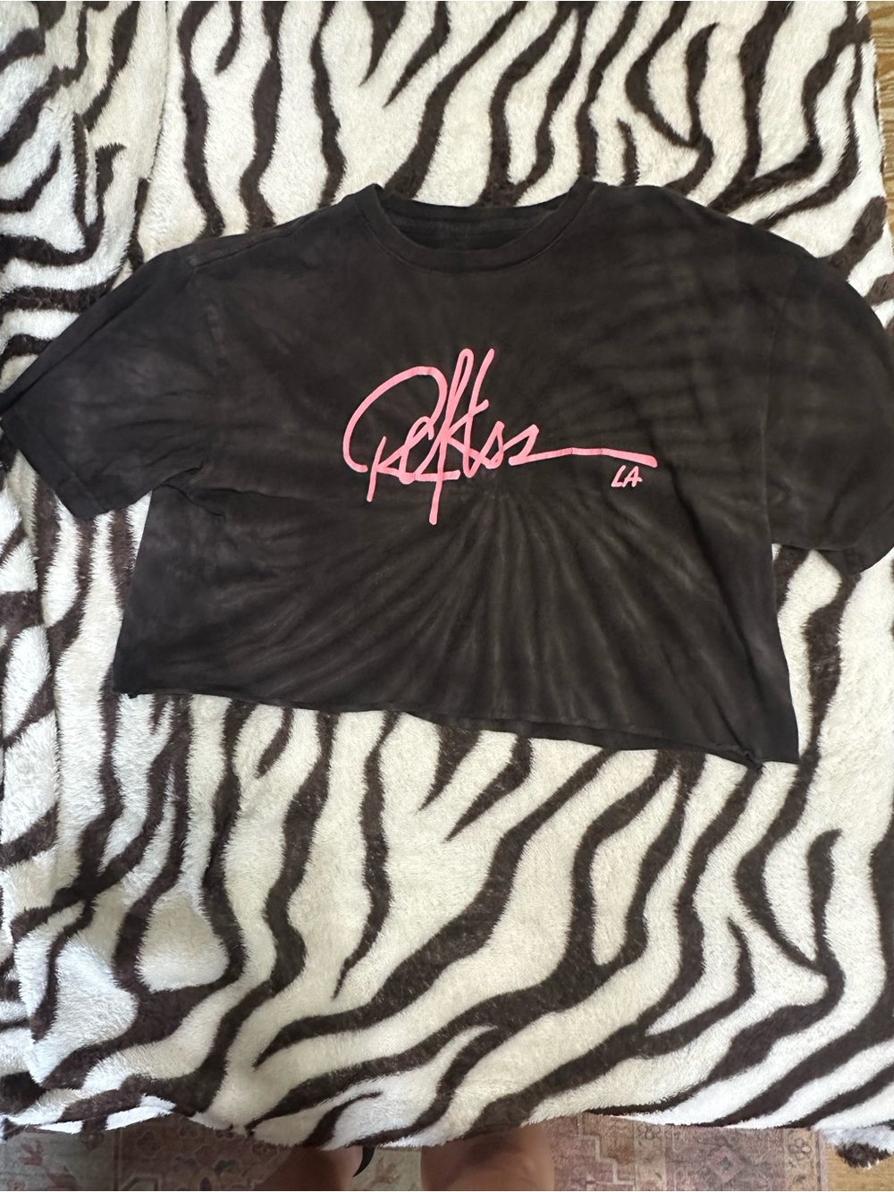 Young & Reckless Black Crop Tee with Pink Script Logo